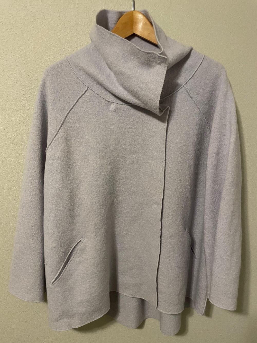 Eileen Fisher Boiled Wool Snap Funnel Neck Jacket Womens Medium Light Purple